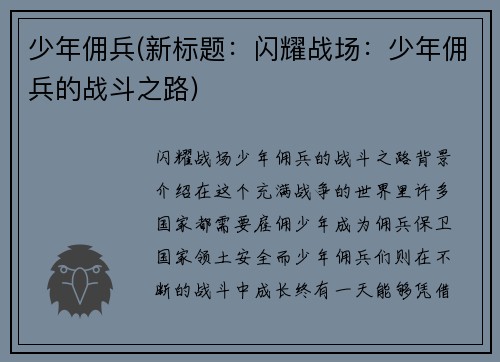 少年佣兵(新标题：闪耀战场：少年佣兵的战斗之路)